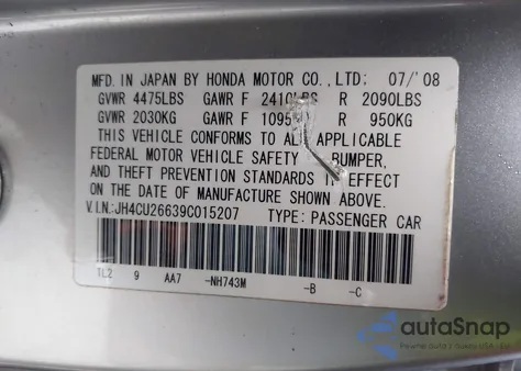 2009 Acura Tsx из США, поврежденный, VIN JH4CU26639C015207